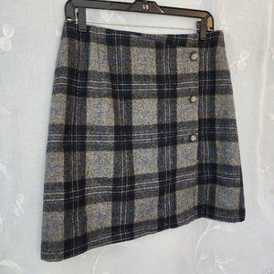 Telluride Plaid Wrap Wool Skirt w/ Buttons & a Silky Lining